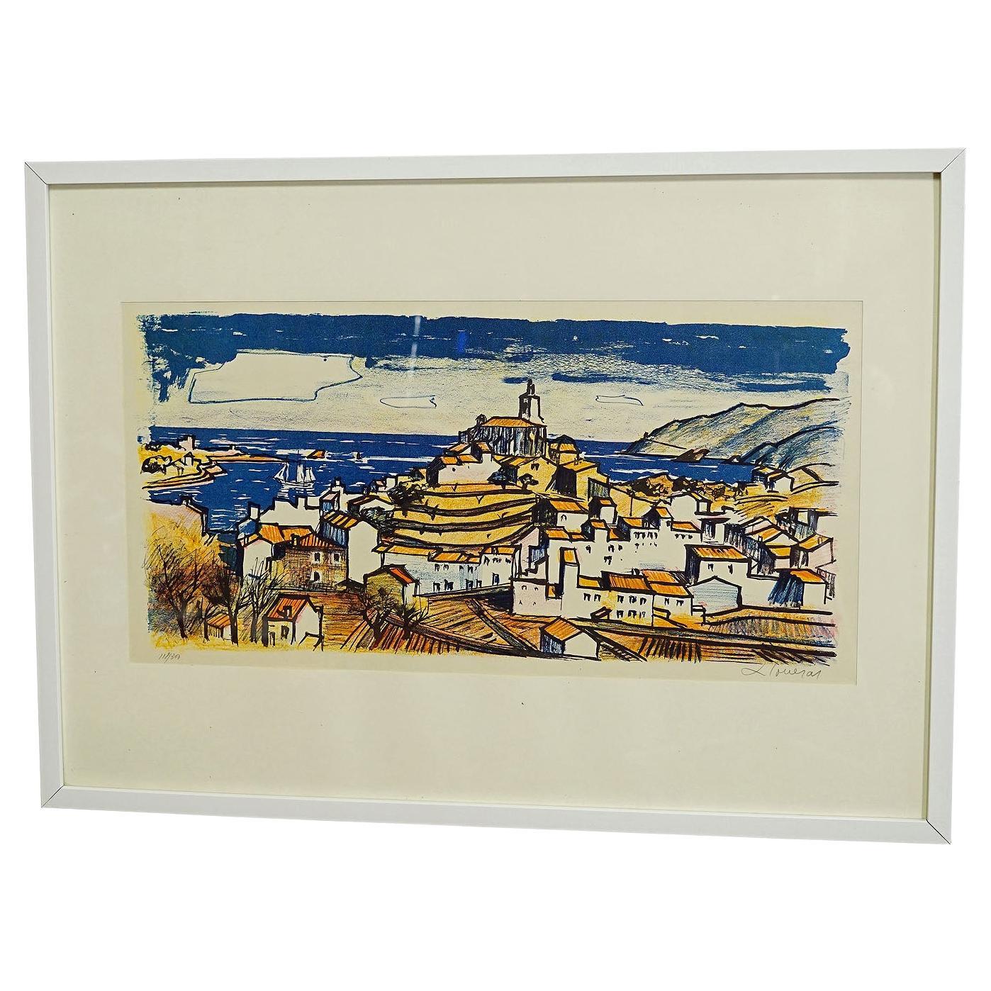 Stampa litografica d'epoca di Frederic Lloveras, Cadaqués - Costa Brava, 1980 ca.