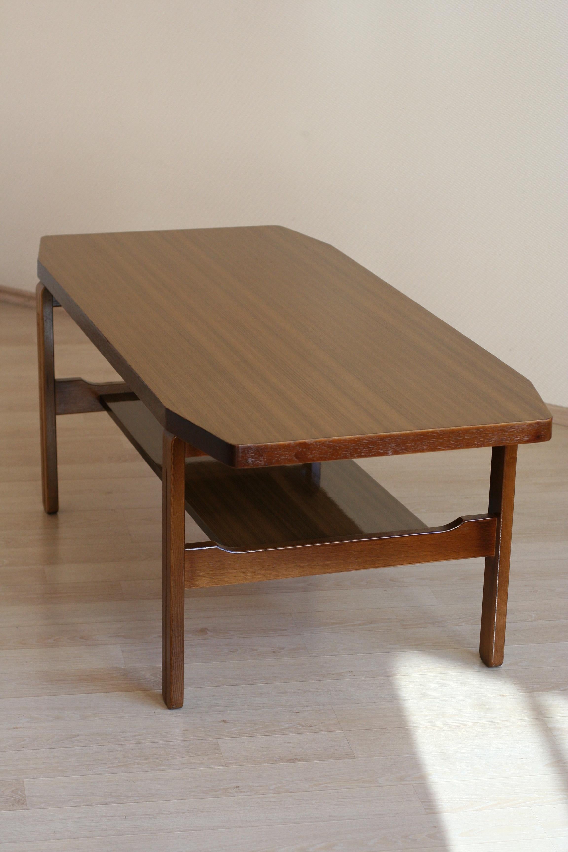 Mid-Century Modern Vintage Lithuanian Hexagon Form Wooden Coffee Table, 1970s For Sale