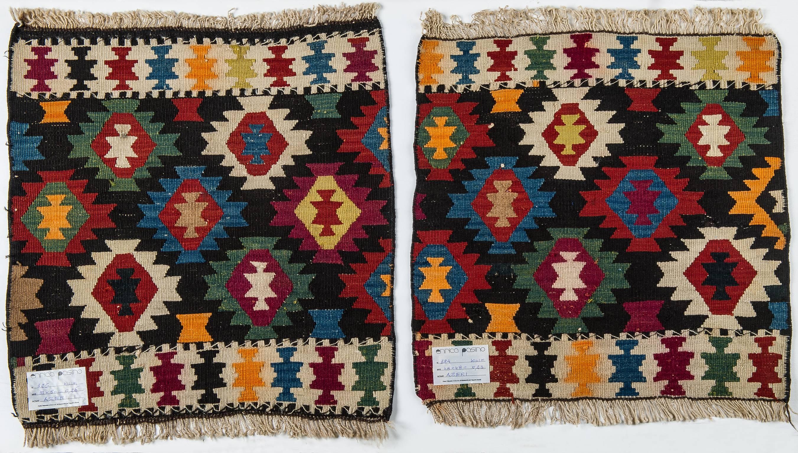 Caucasian  Rare Little Pair Kilims Azeri or Shahsavan for Stools or Special Pillows For Sale