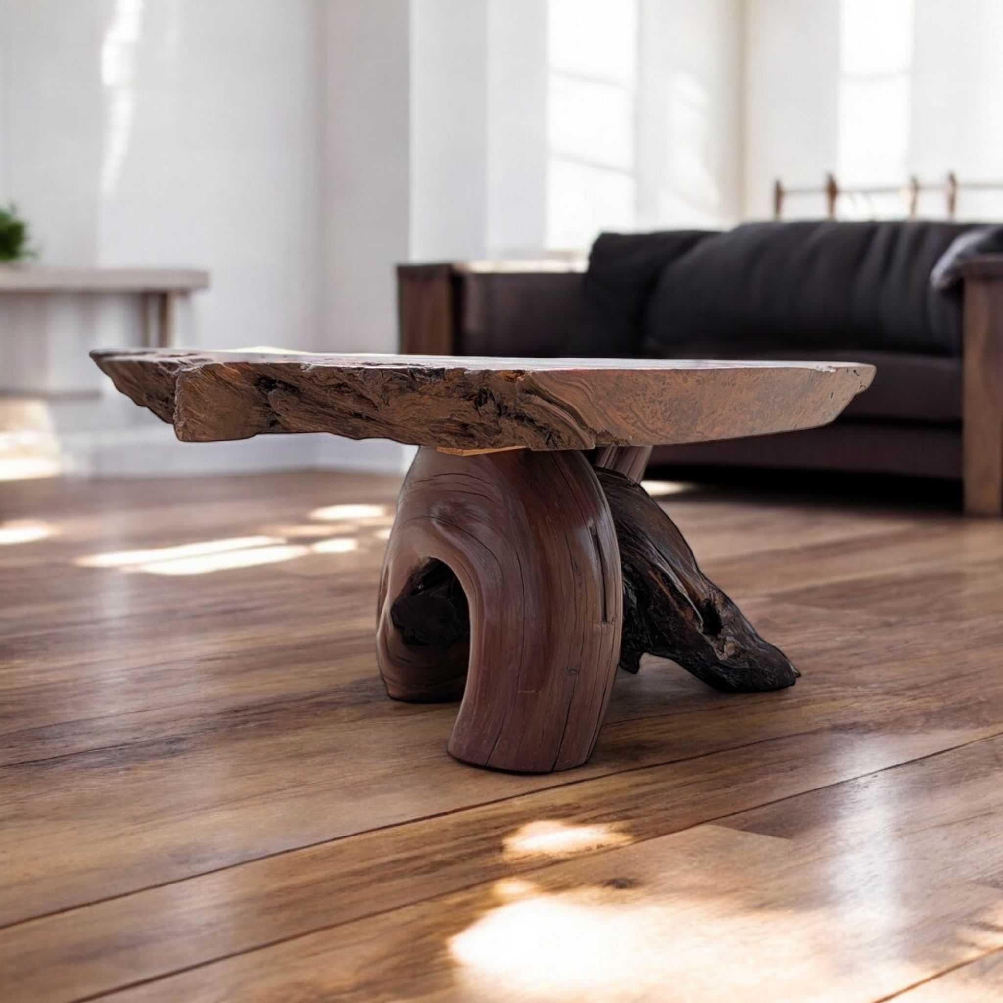 Mesa de centro vintage de madera de burl con base escultural de raíz, c. 1970 en venta 4