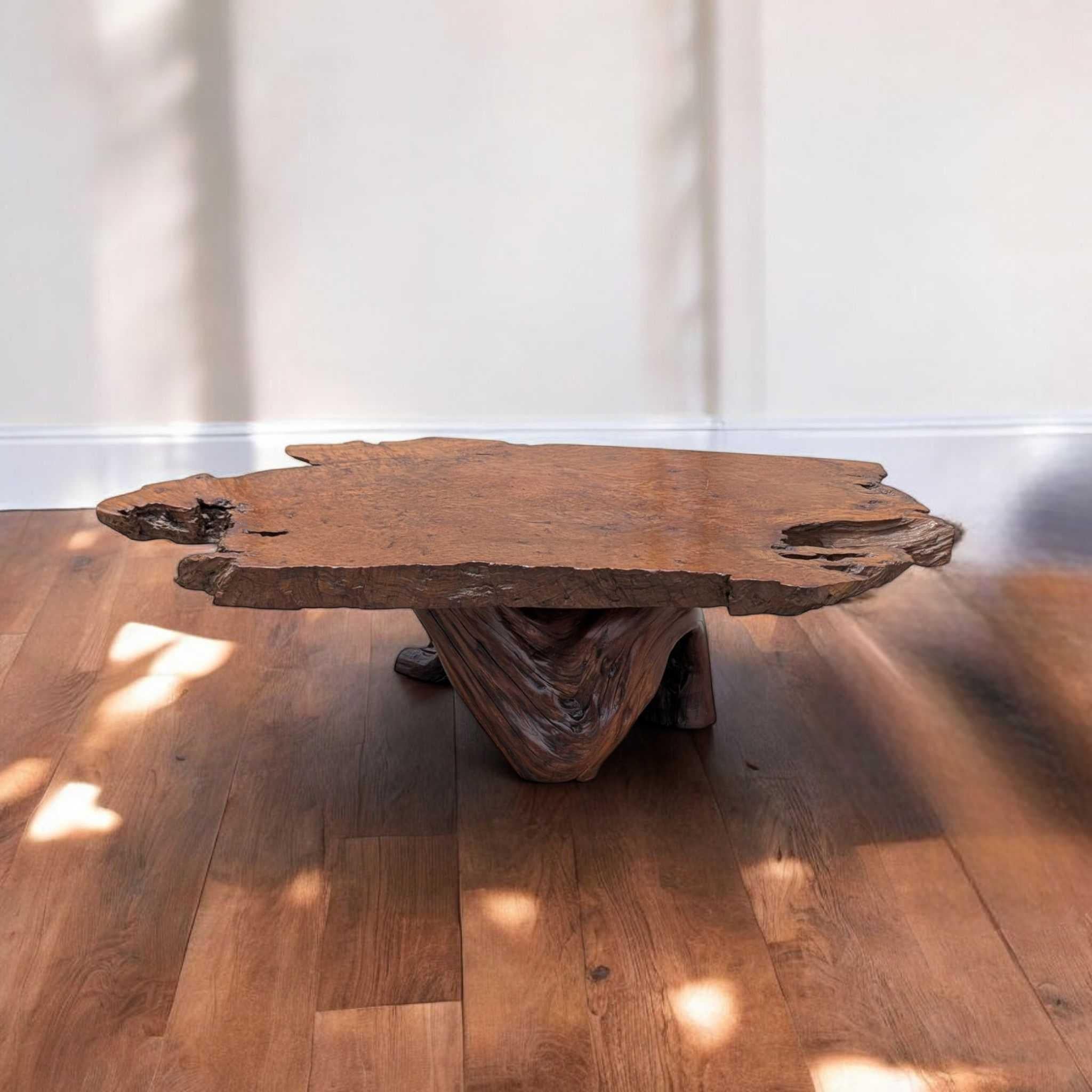 Mesa de centro vintage de madera de burl con base escultural de raíz, c. 1970 en venta 5