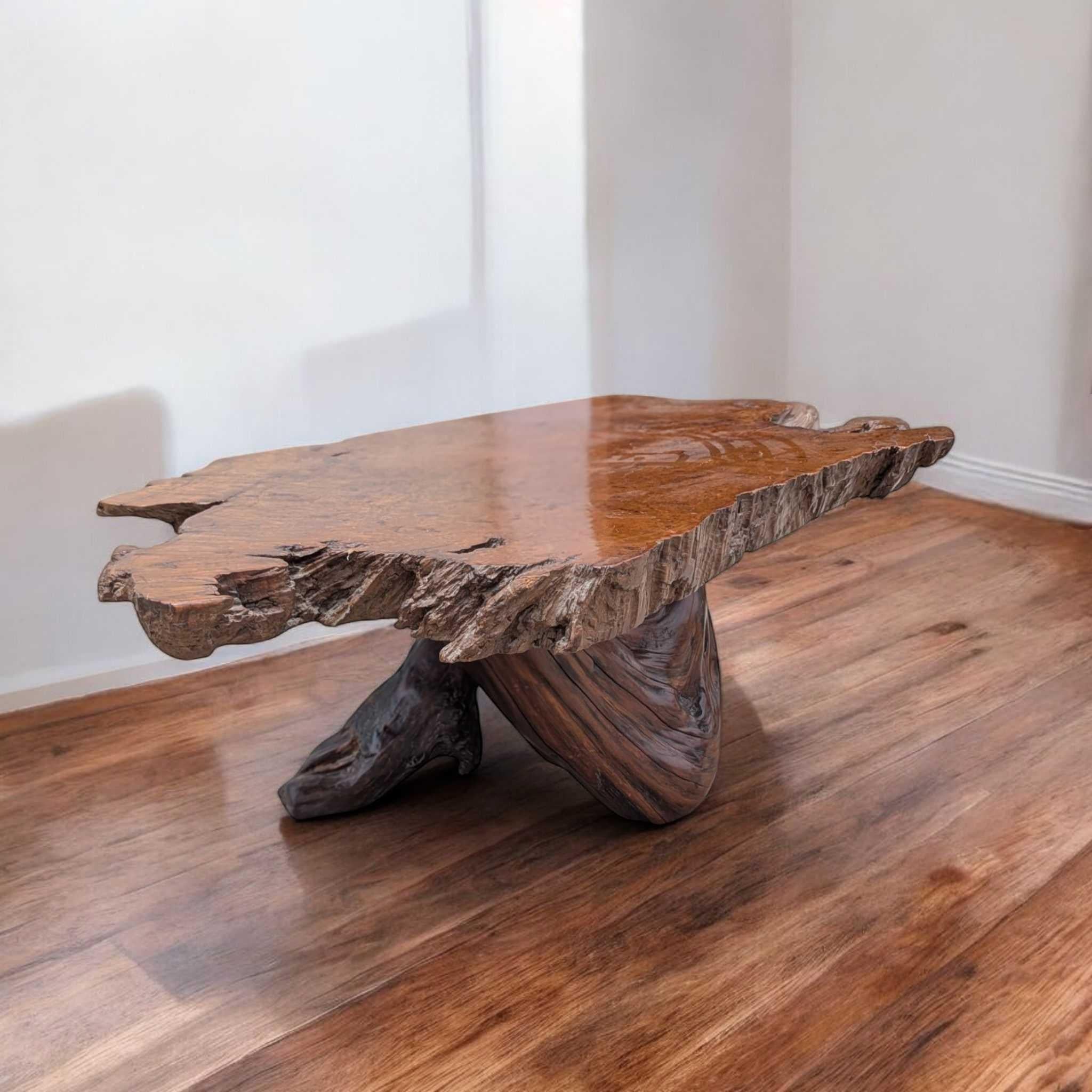 Mesa de centro vintage de madera de burl con base escultural de raíz, c. 1970 en venta 8
