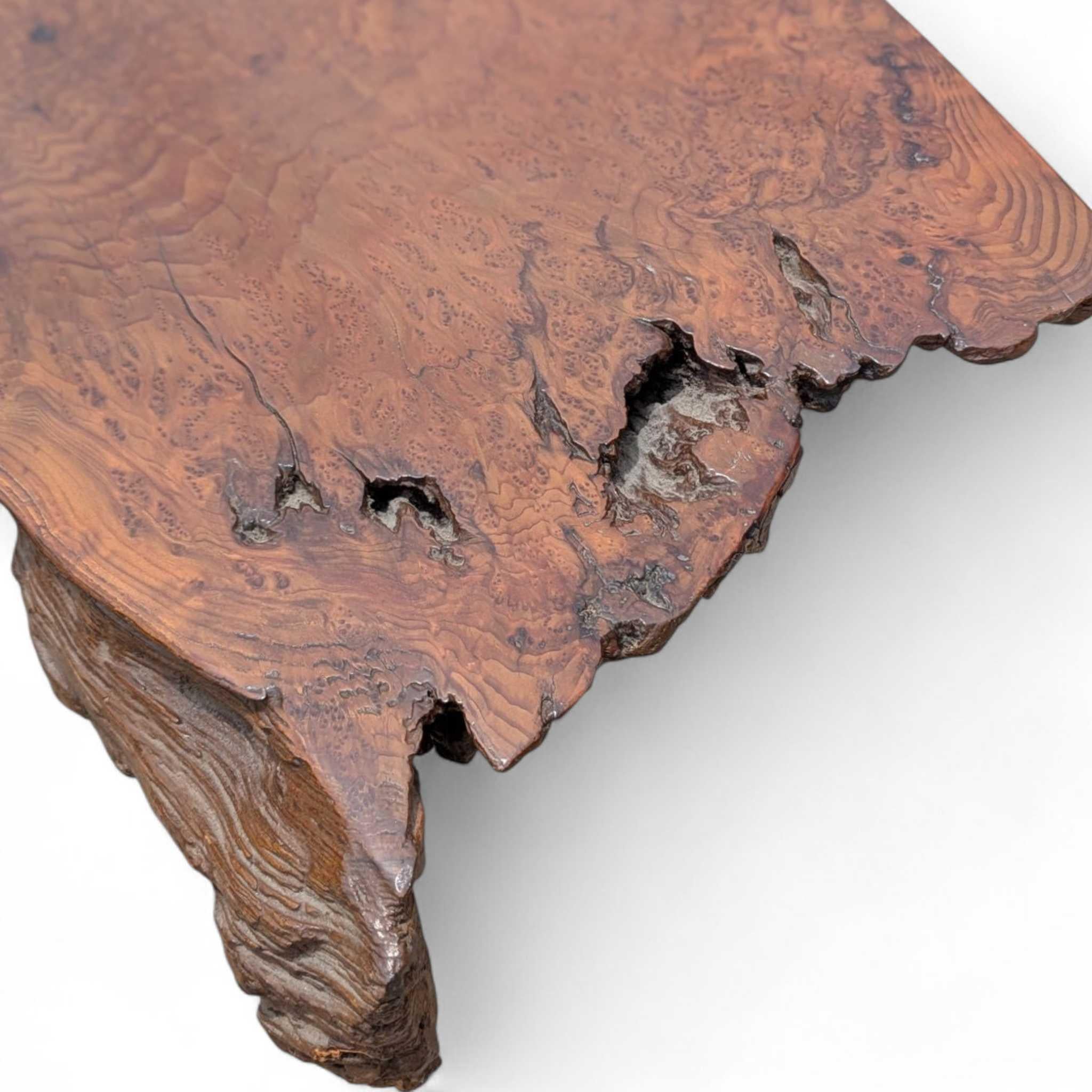 Mesa de centro vintage de madera de burl con base escultural de raíz, c. 1970 en Bueno estado para la venta en Rancho Cucamonga, CA