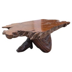 Vintage Live Edge Burl Wood Coffee Table with Sculptural Root Base, c. 1970s