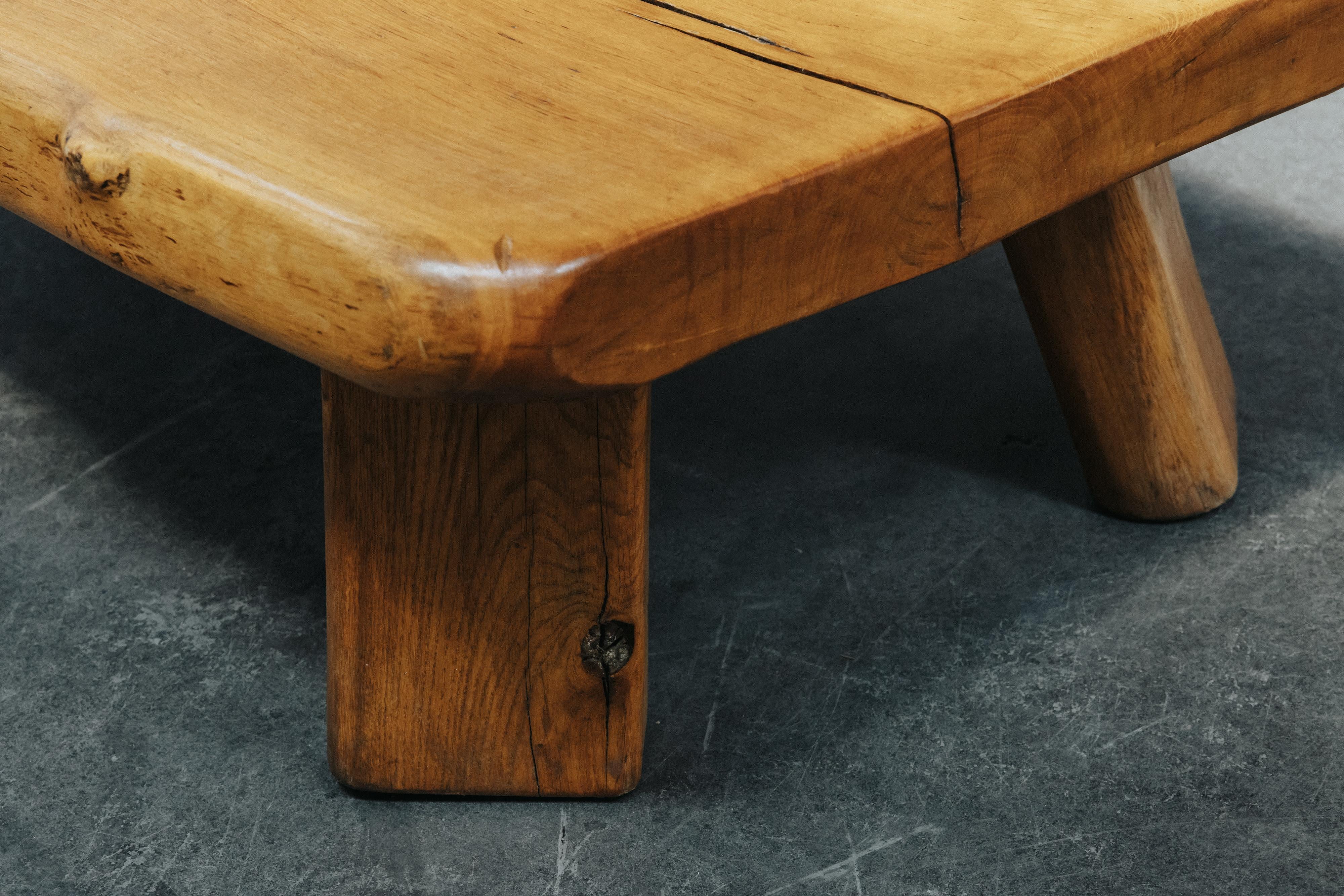 Elm Vintage Live Edge Coffee Table From France, Circa 1960 For Sale