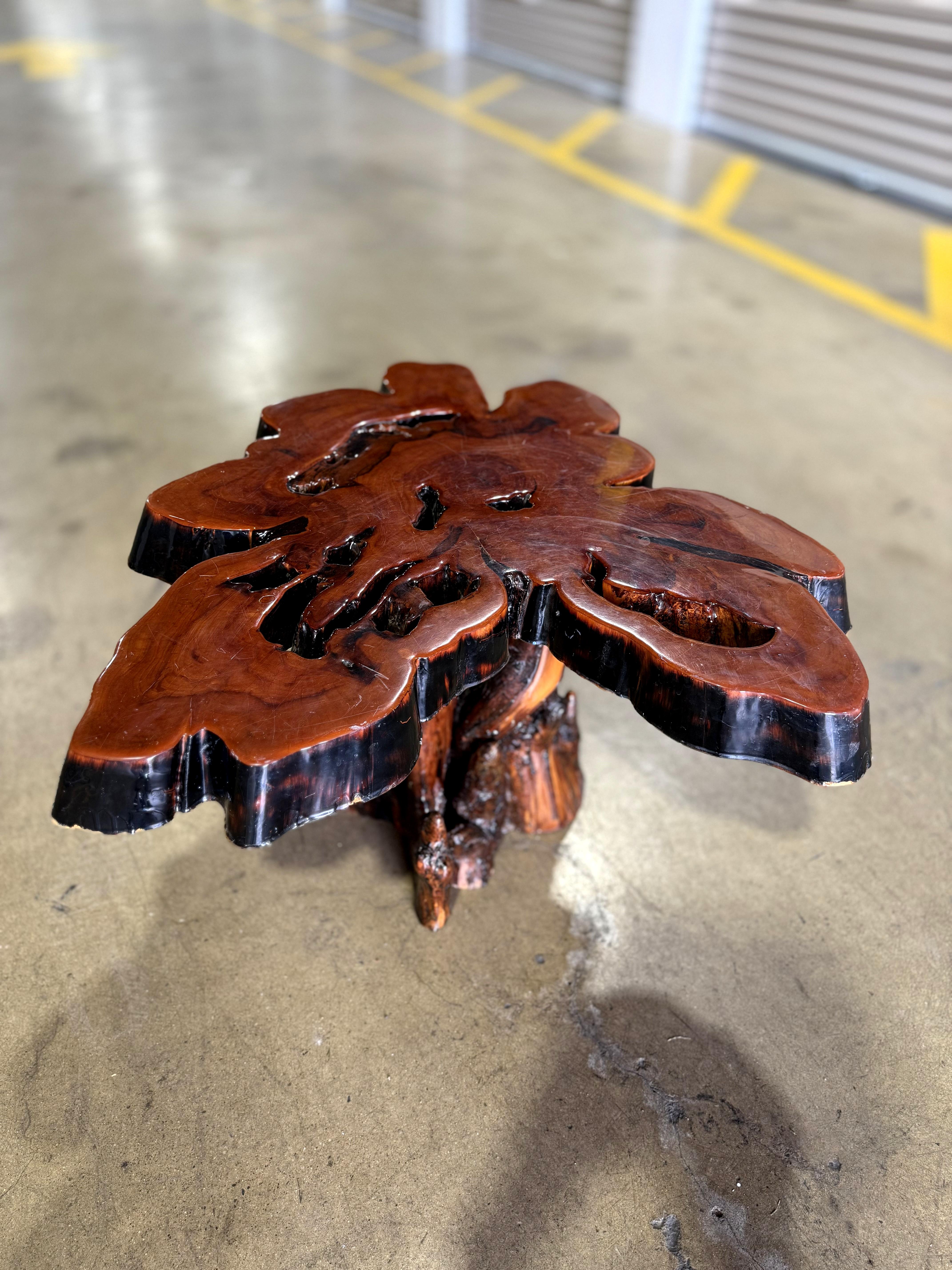 Bohemian Vintage Live Edge Redwood Burl Coffee or End Table For Sale