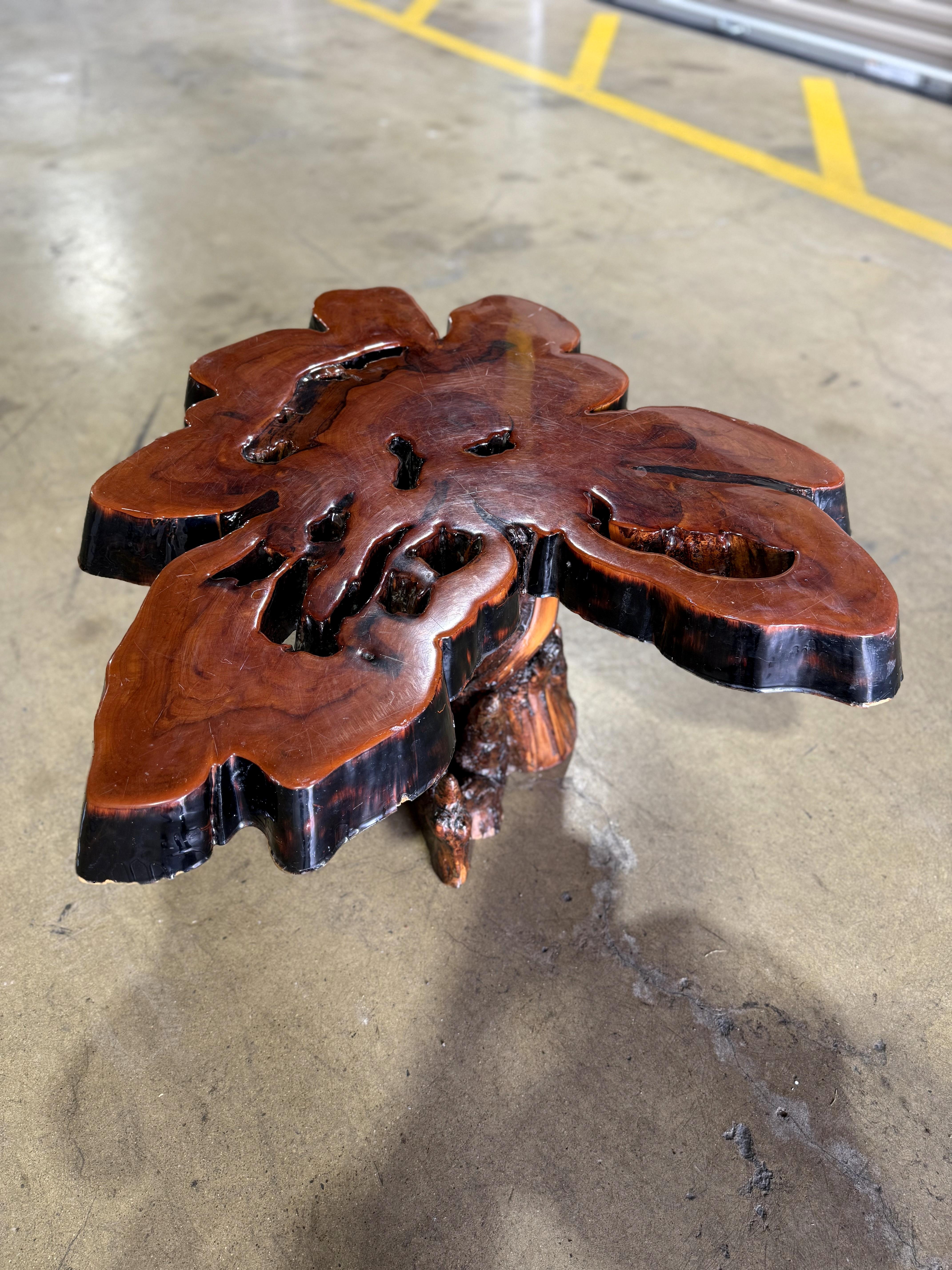 American Vintage Live Edge Redwood Burl Coffee or End Table For Sale