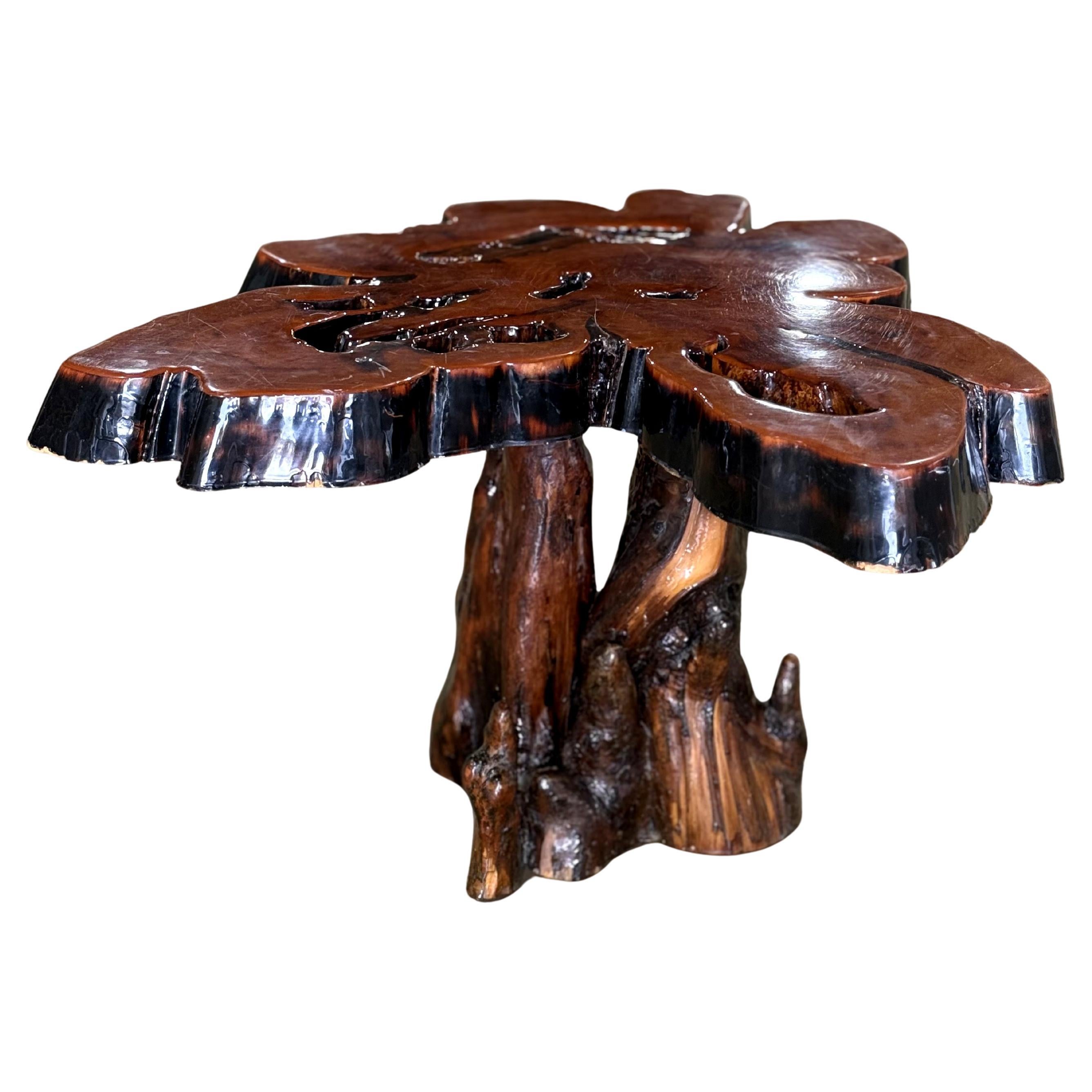 Vintage Live Edge Redwood Burl Coffee or End Table For Sale