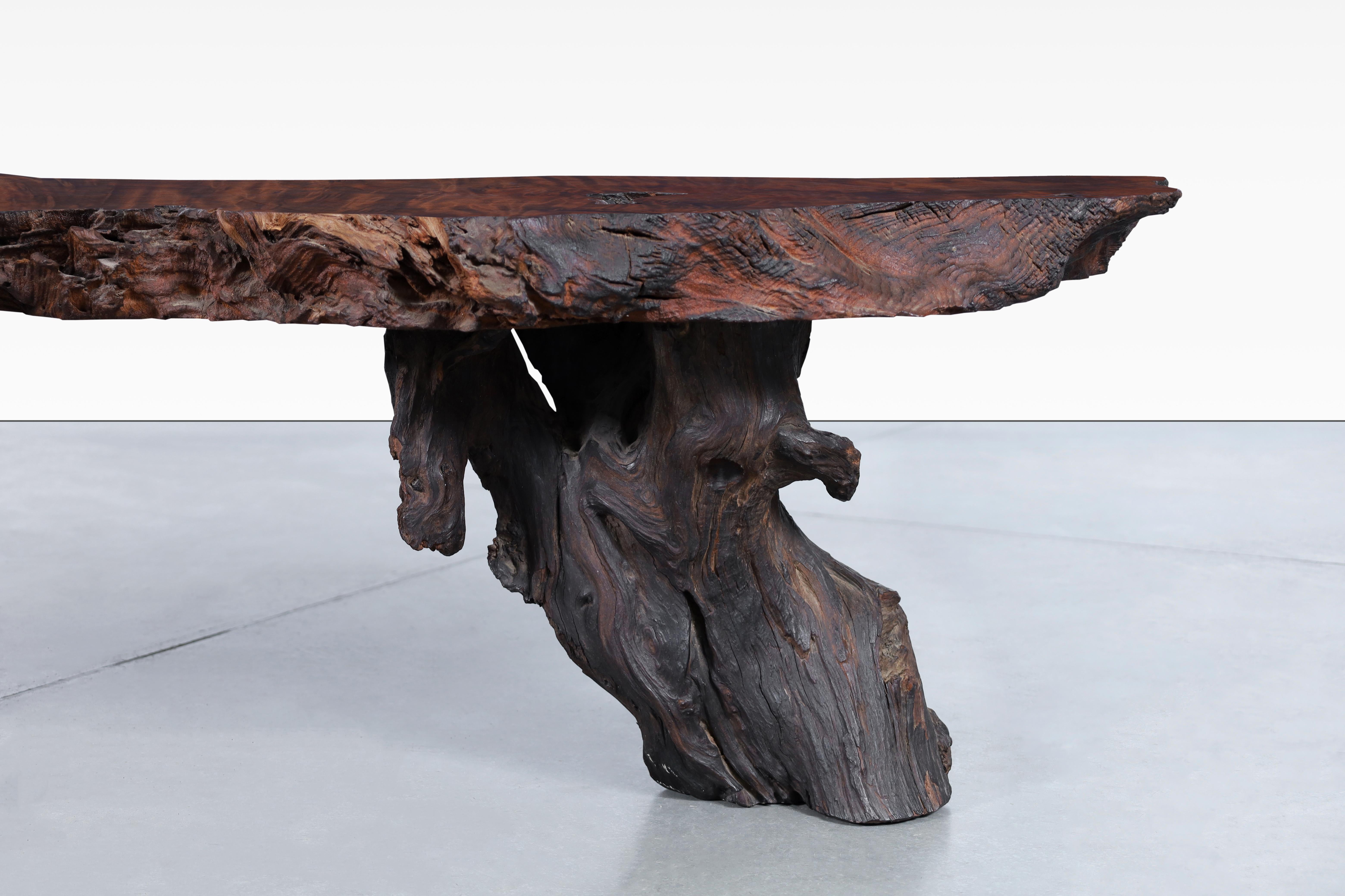 Vintage Live Edge Redwood Burl Coffee Table In Good Condition For Sale In North Hollywood, CA