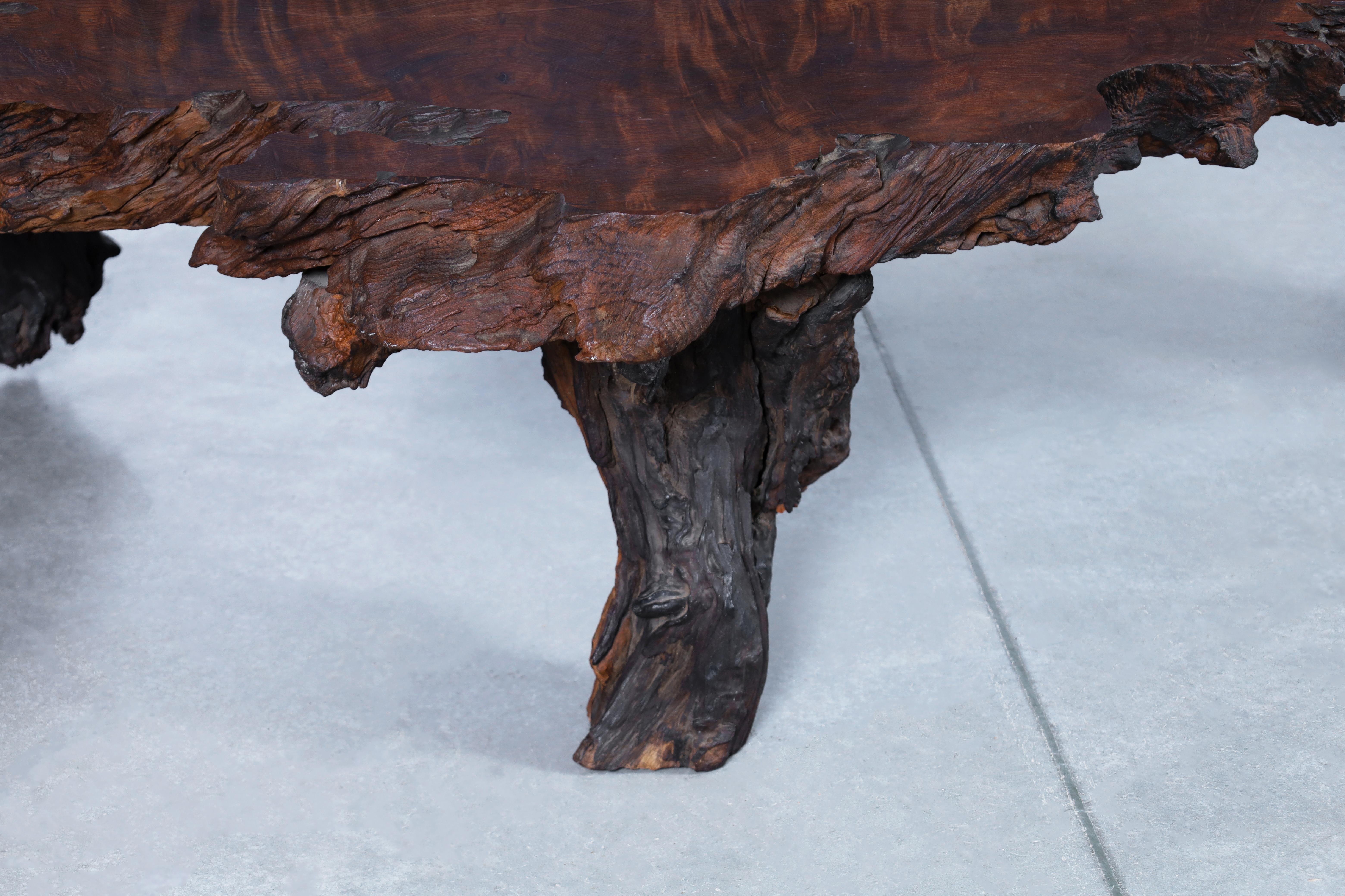 Vintage Live Edge Redwood Burl Coffee Table In Good Condition For Sale In North Hollywood, CA