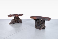 Vintage Live Edge Redwood Burl Side Tables