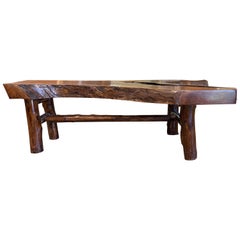 Retro Live Edge Walnut Wood Coffee Table or Bench with Lacquer Finish