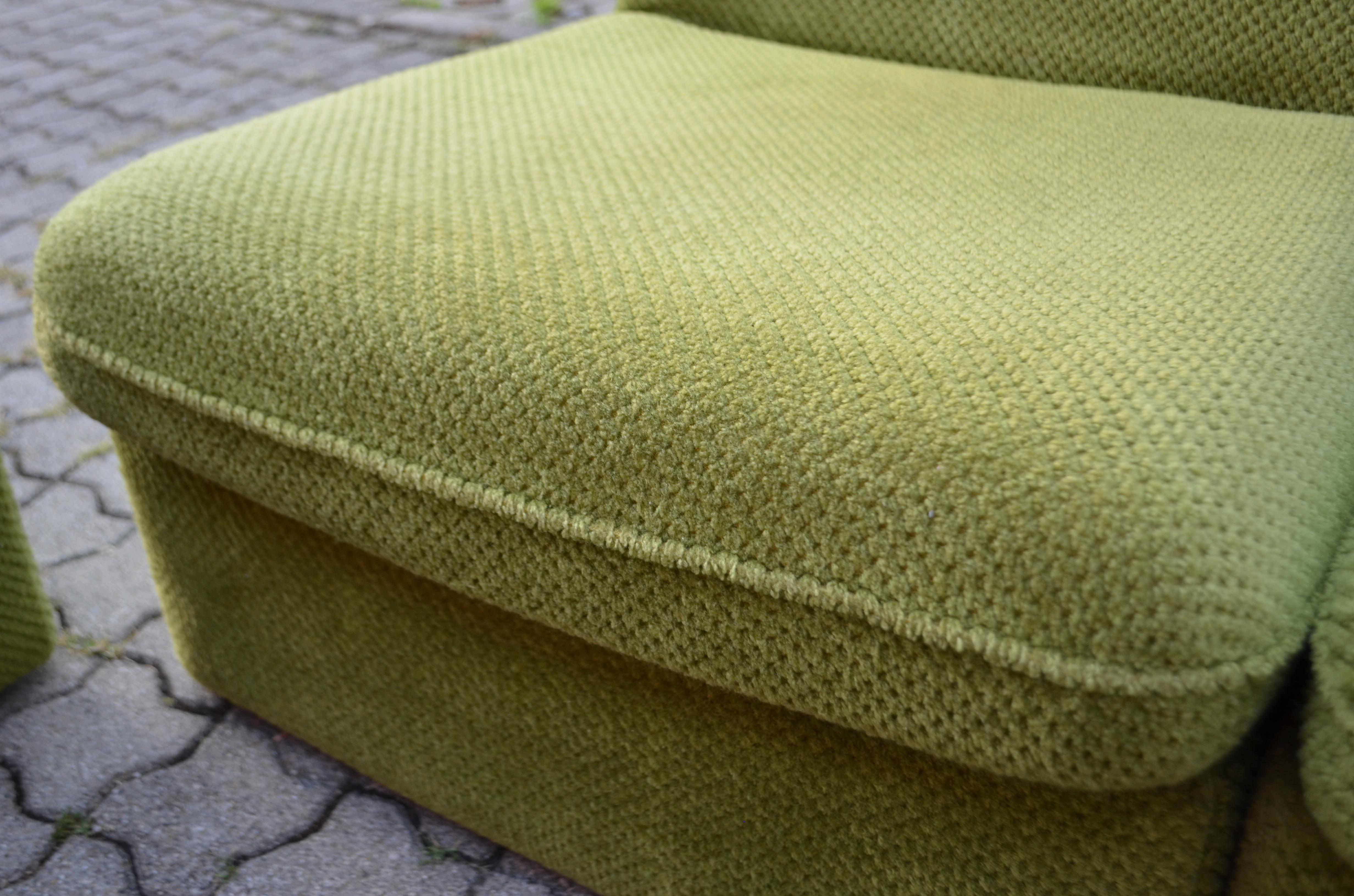 Vintage Living Room Suite Modular 70ties Limegreen Velour Sectional Sofa 4