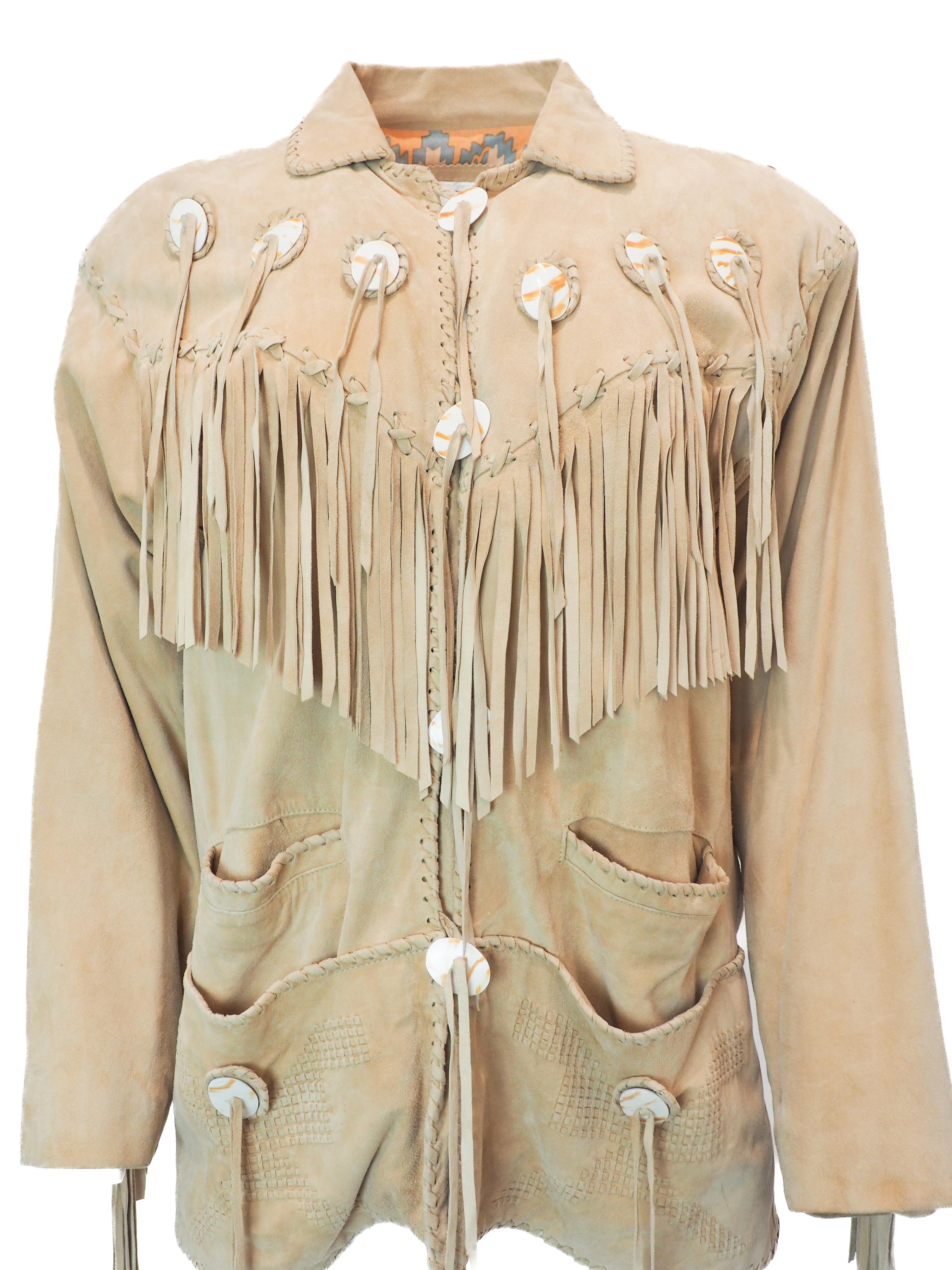 Vintage Livingston Williams Beige Leder Fransen Tasche Jacke im Angebot 5
