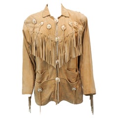 Vintage Livingston Williams Beige Leather Fringe Pocketed Jacket