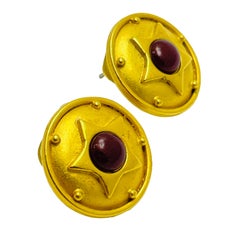 Vintage LIZ CLAIBORNE gold glass etruscan designer earrings