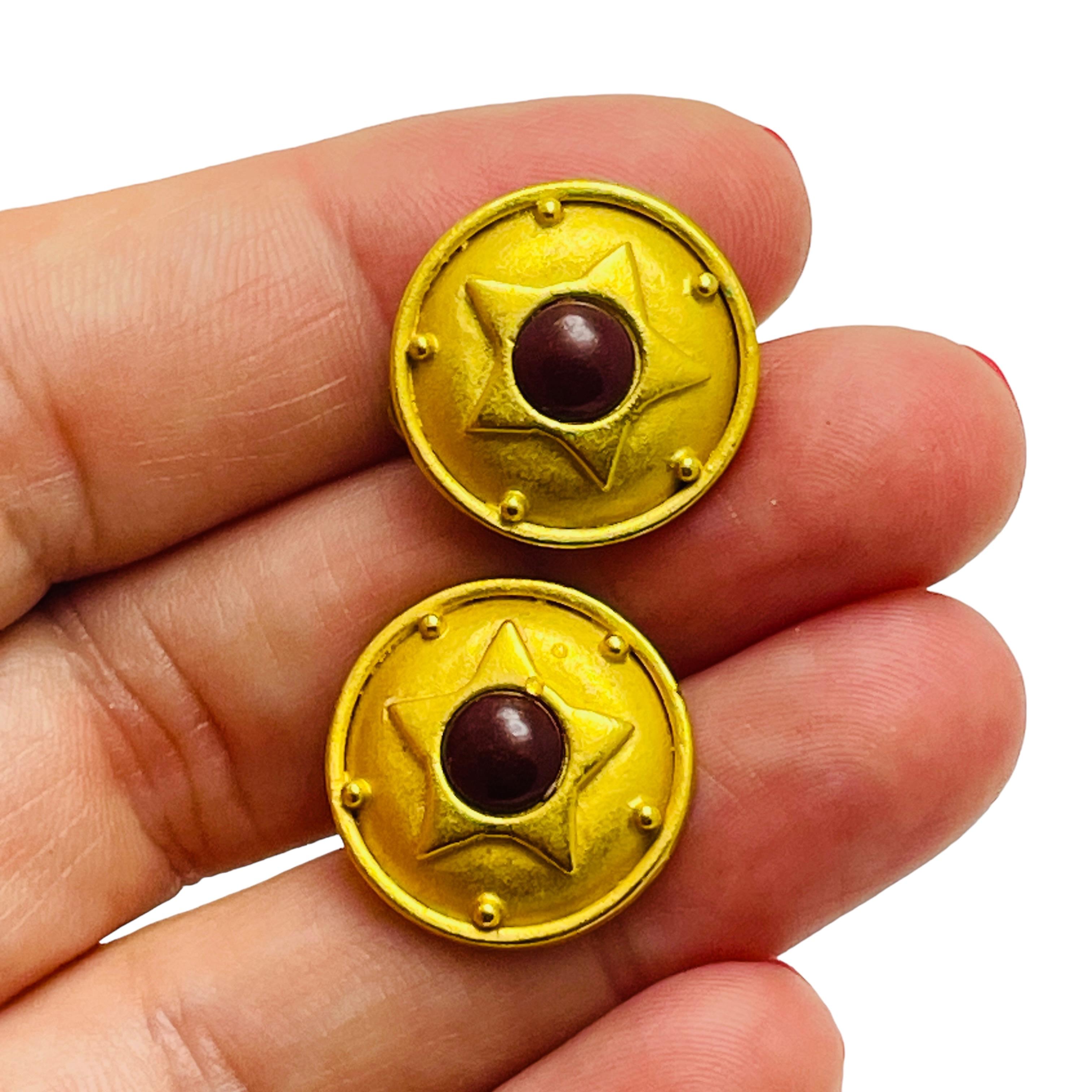 Women's Vintage LIZ CLAIBORNE gold glass etruscan designer earrings For Sale