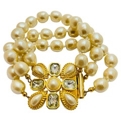 Bracelet de défilé vintage LIZ CLAIBORNE dedigner en or et perles 