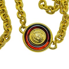 Vintage LIZ CLAIBORNE gold tone red enamel station long designer necklace