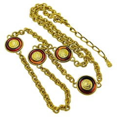 Vintage LIZ CLAIBORNE Goldton rot Emaille Station lange Designer-Halskette