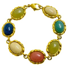 Vintage LIZ CLAIBORNE signec gold faux stone cabochons designer bracelet 