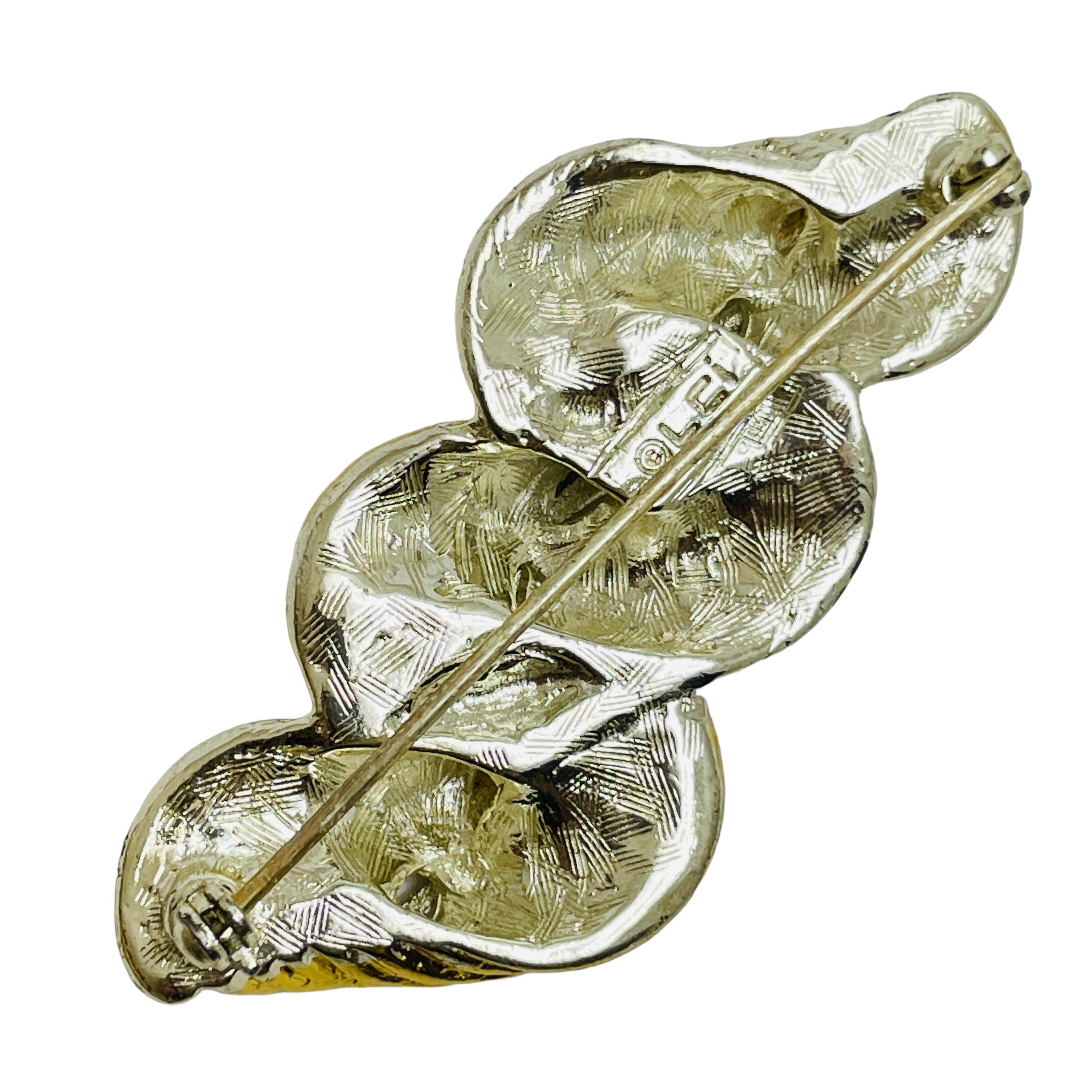 Vintage LIZ CLAIBORNE signed gold silver tone designer brooch In Good Condition For Sale In Palos Hills, IL