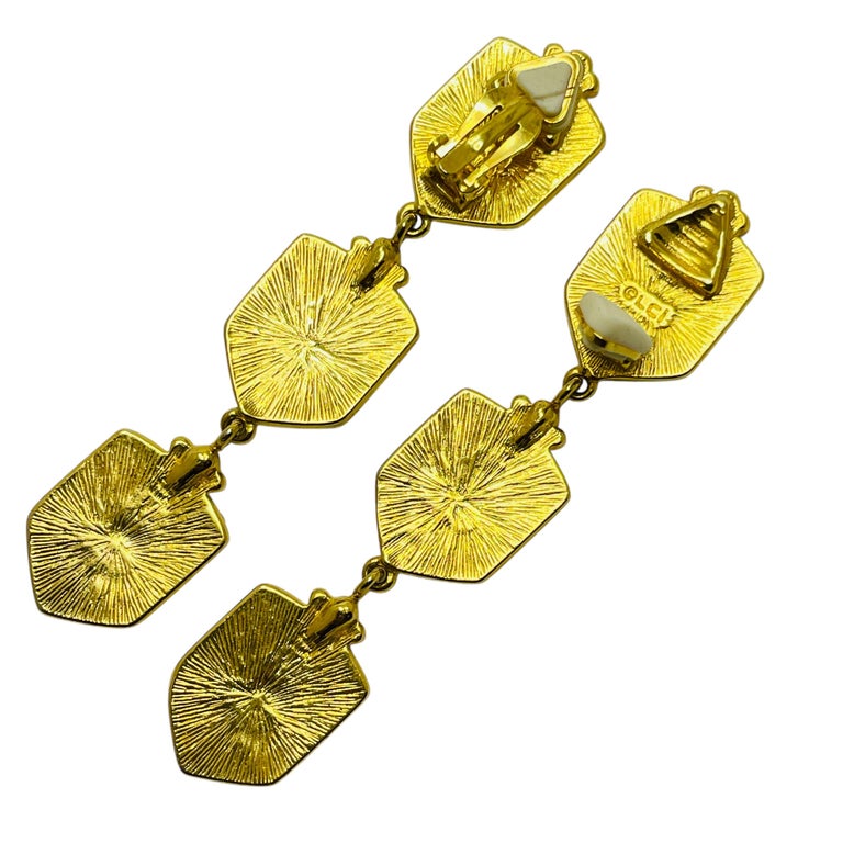 Boucles D'Oreilles Vintage Liz Claiborne - Céramique Beige Et Métal Doré - Modèle #G5 - Occasion
