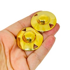 Vintage LIZ CLAIBORNE signiert Goldton Modernist Designer Clip auf Ohrringe