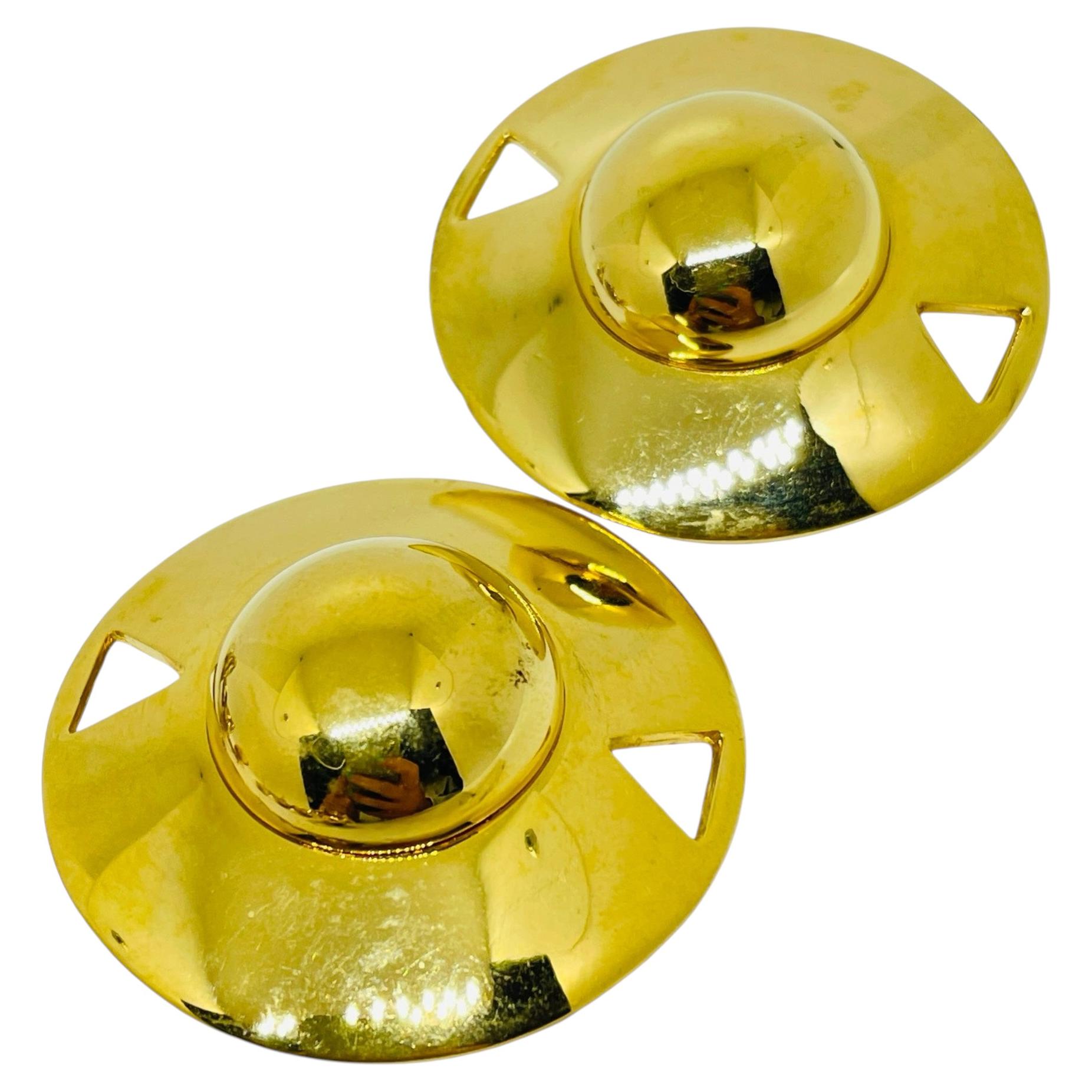Pre-owned Liz Claiborne Vintage  Signed Gold Tone Modernist Designer Clip On Earrings In Multi