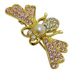 Vintage LIZ CLAIBORNE signierte goldene Strass-Perlen-Perlen-Fliegenbrosche, Vintage