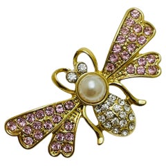 Broche vintage signée LIZ CLAIBORNE, couleur or, perles et perles d'abeille