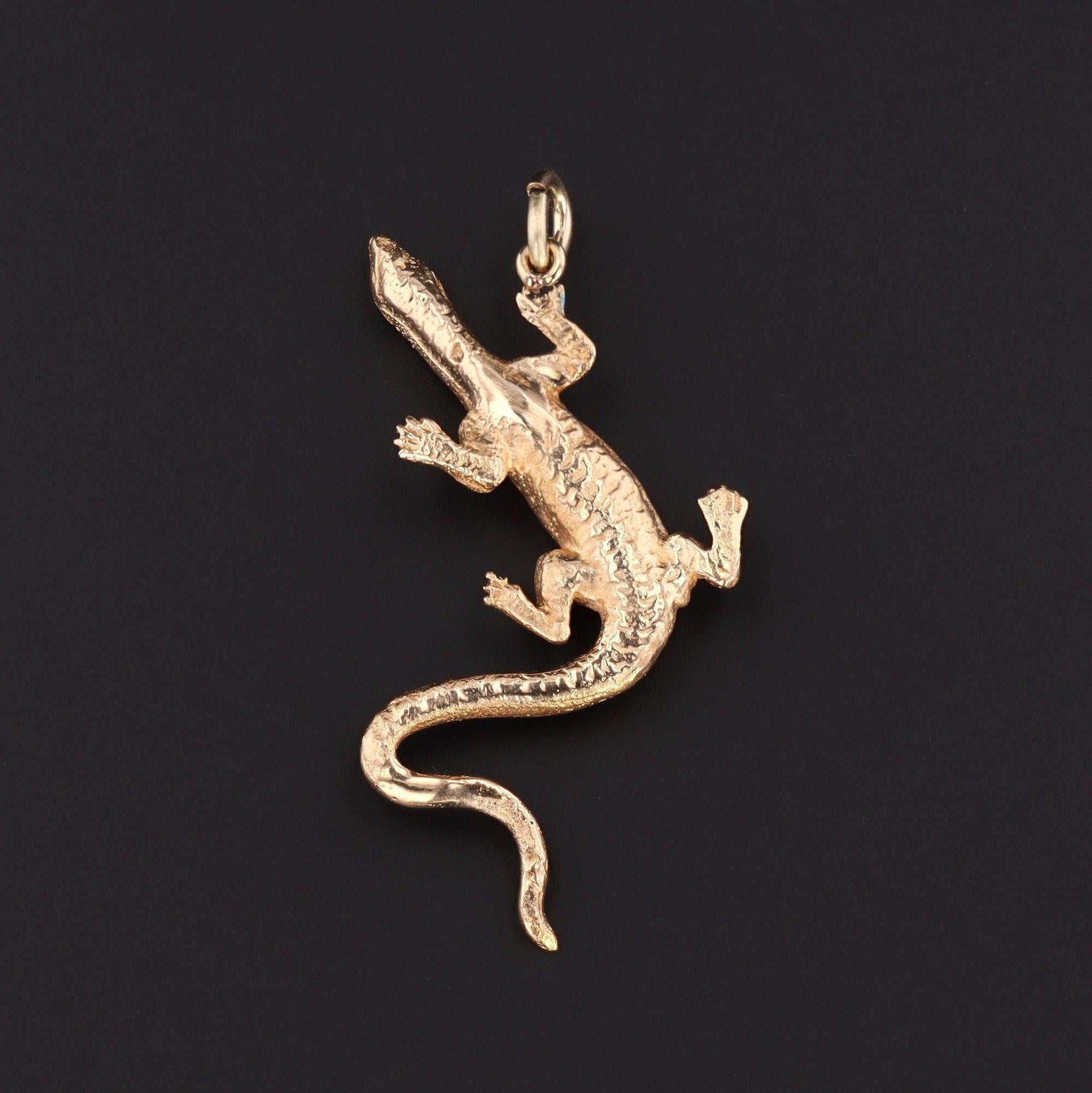 Contemporary Vintage Lizard Conversion Pendant of 14k Gold For Sale