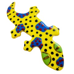 Vintage lizzard porcelain artisan colorful designer brooch