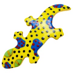 Vintage lizzard porcelain artisan colorful designer brooch