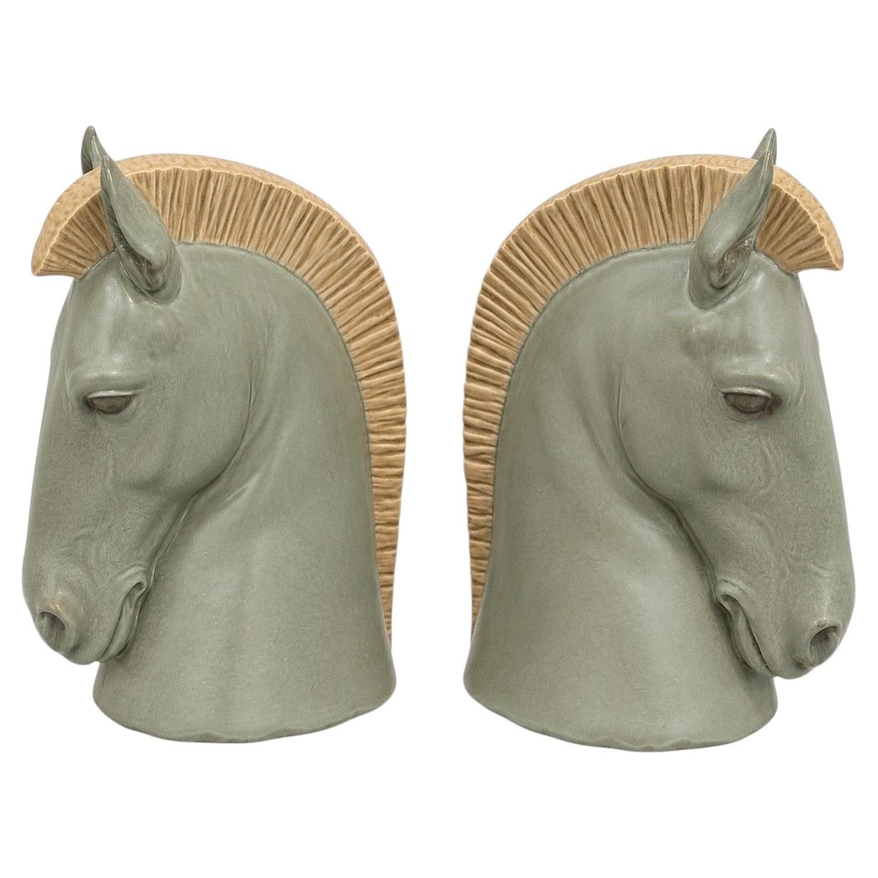 Pre-owned Lladrò Vintage Lladró “salvador Furió” Horse Head Sculptures / Bookends, Model #2010 In Brown