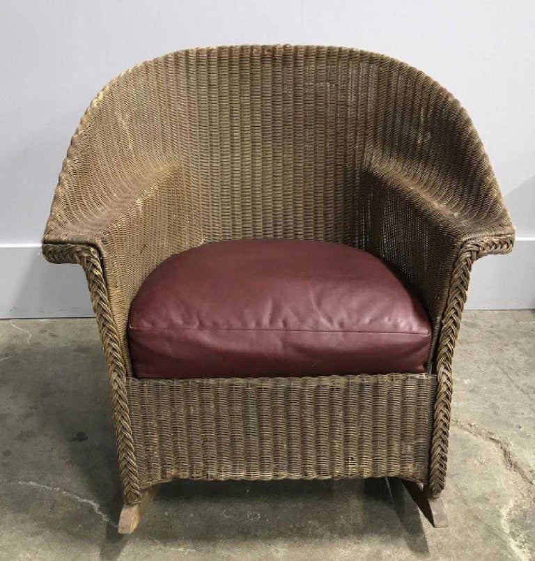 Vintage Lloyd Loom Style Brown Wicker Rocking Armchair with Cushion at