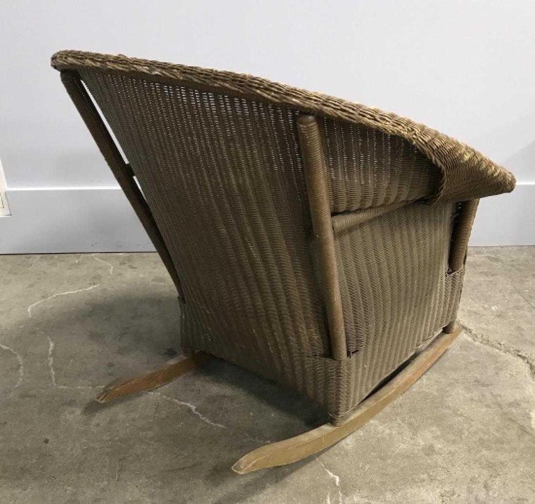 Vintage Lloyd Loom Style Brown Wicker Rocking Armchair with Cushion at