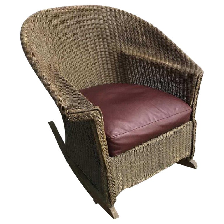 Vintage Lloyd Loom Style Brown Wicker Rocking Armchair With Cushion For Sale At 1stdibs