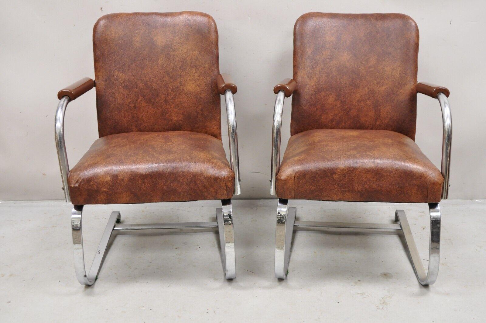 Vintage Lloyd Mfg Kem Weber Art Deco Steel Cantilever Lounge Chairs - a Pair For Sale 8