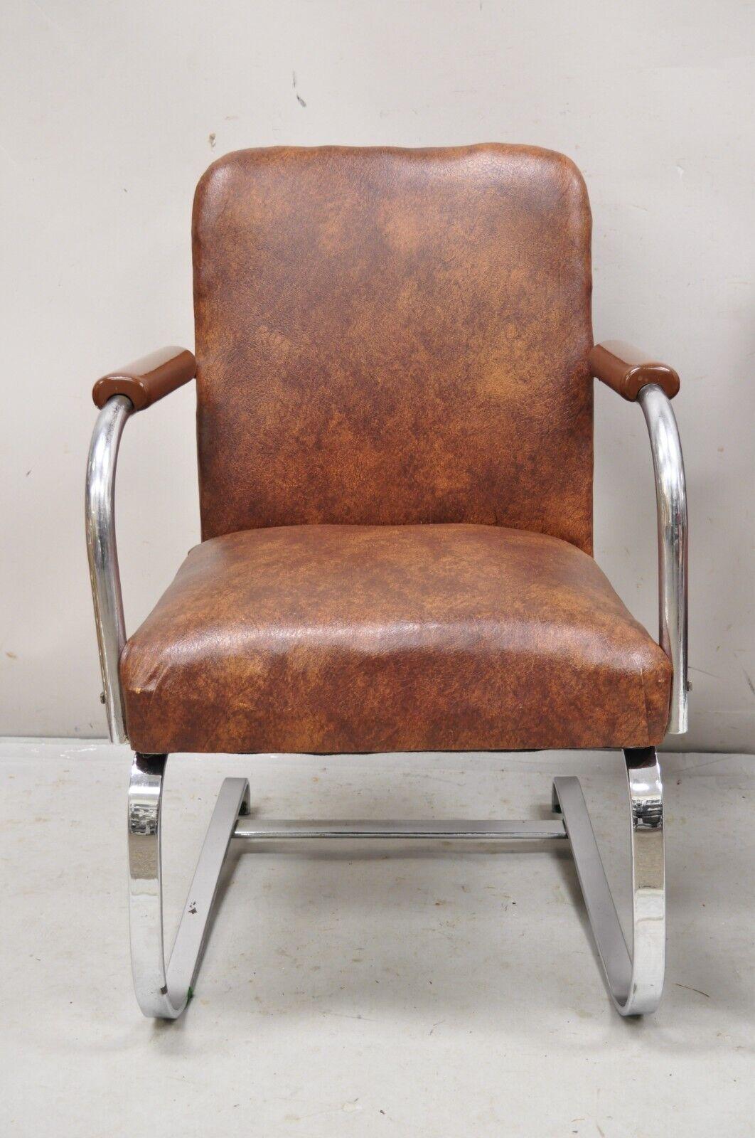 Vintage Lloyd Mfg Kem Weber Art Deco Steel Cantilever Lounge Chairs - a Pair In Good Condition For Sale In Philadelphia, PA