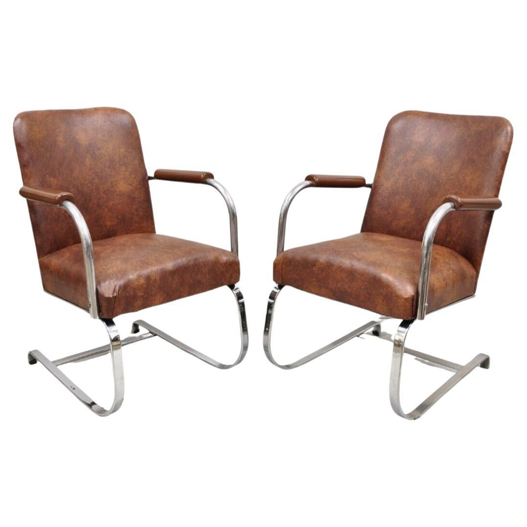 Paire de fauteuils de salon cantilever en acier Art Déco vintage Lloyd Mfg Kem Weber en vente