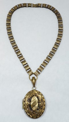 Vintage Locket On An Etched Book Chain Necklac
