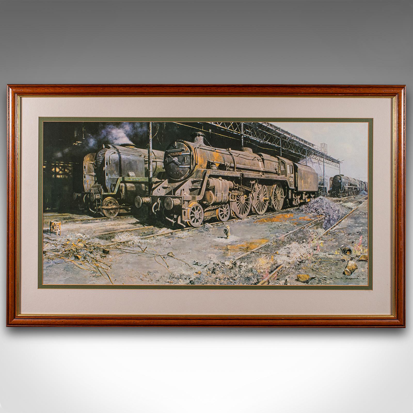 
Questa è una stampa ferroviaria d'epoca. Un quadro inglese incorniciato di un treno a vapore intitolato 