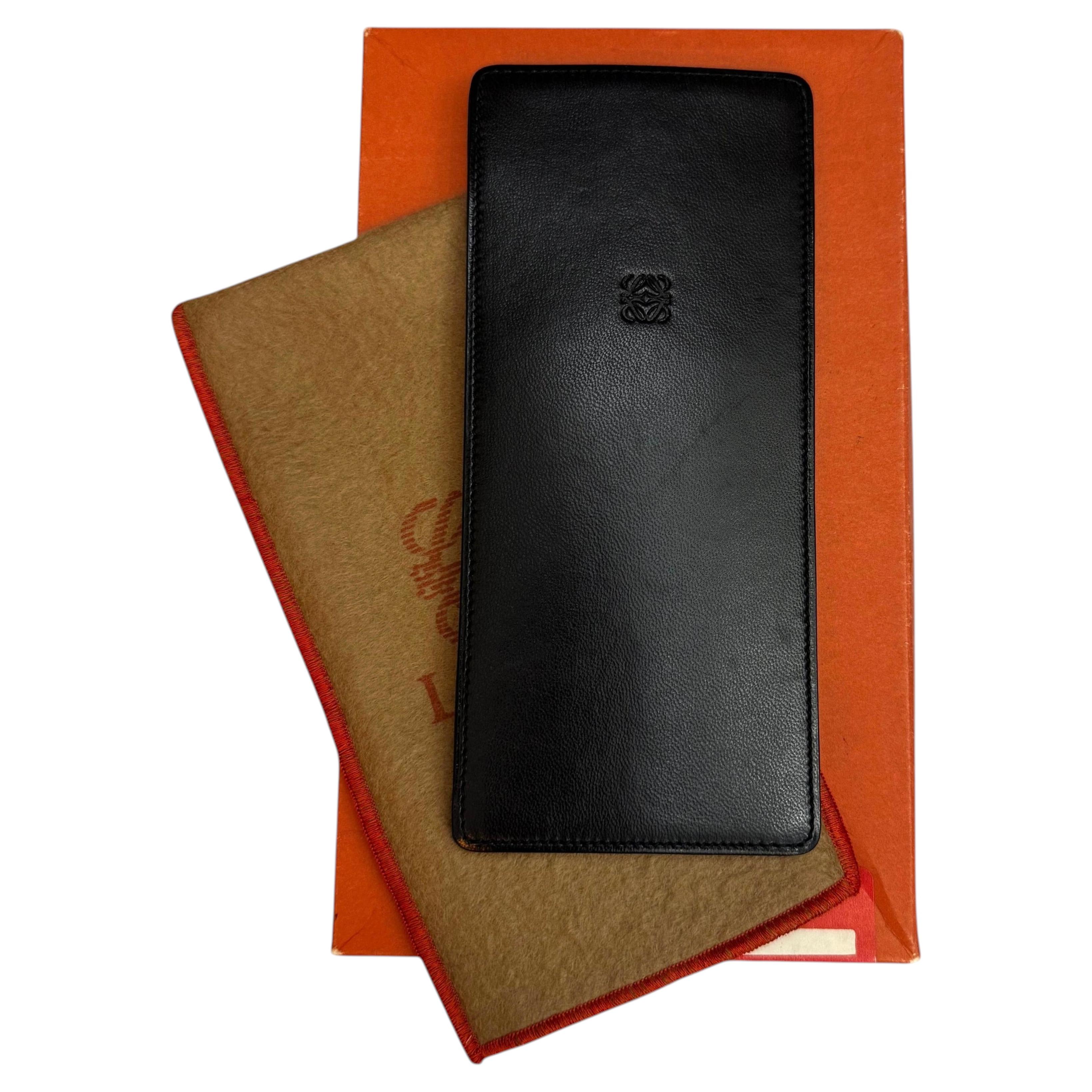 Vintage LOEWE Anagram Lambskin Leather Glasses Case Holder Black For Sale