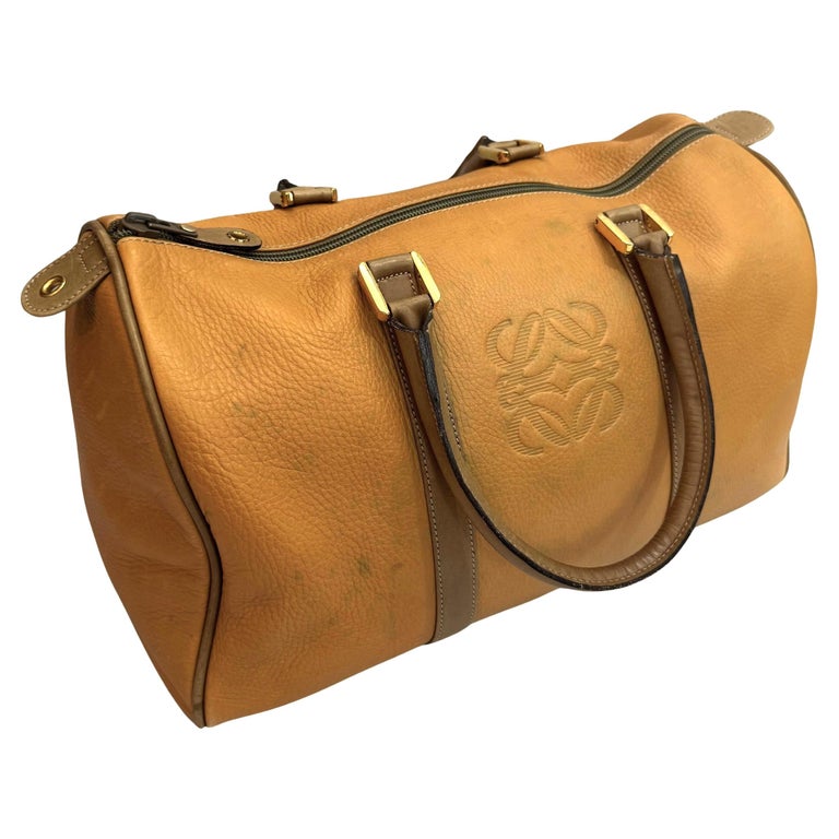 Vintage LOEWE Anagram Leather Boston Bag 35 Camel For Sale at 1stDibs