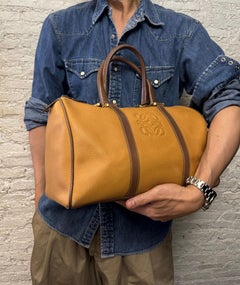 Vintage LOEWE Anagram Leather Boston Bag 35 Camel