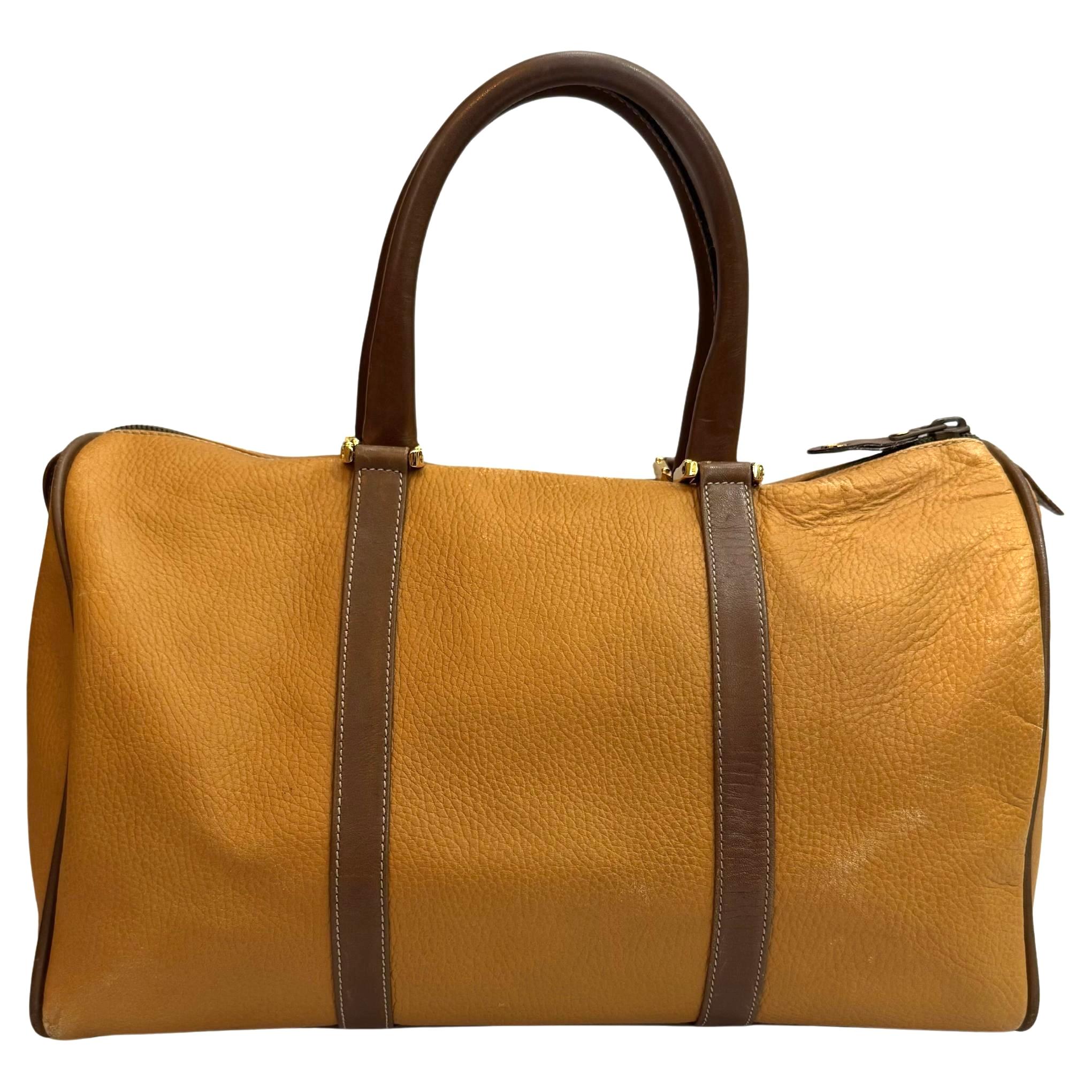 Vintage LOEWE Anagramm Leder Boston Tasche 35 Senf (Braun) im Angebot