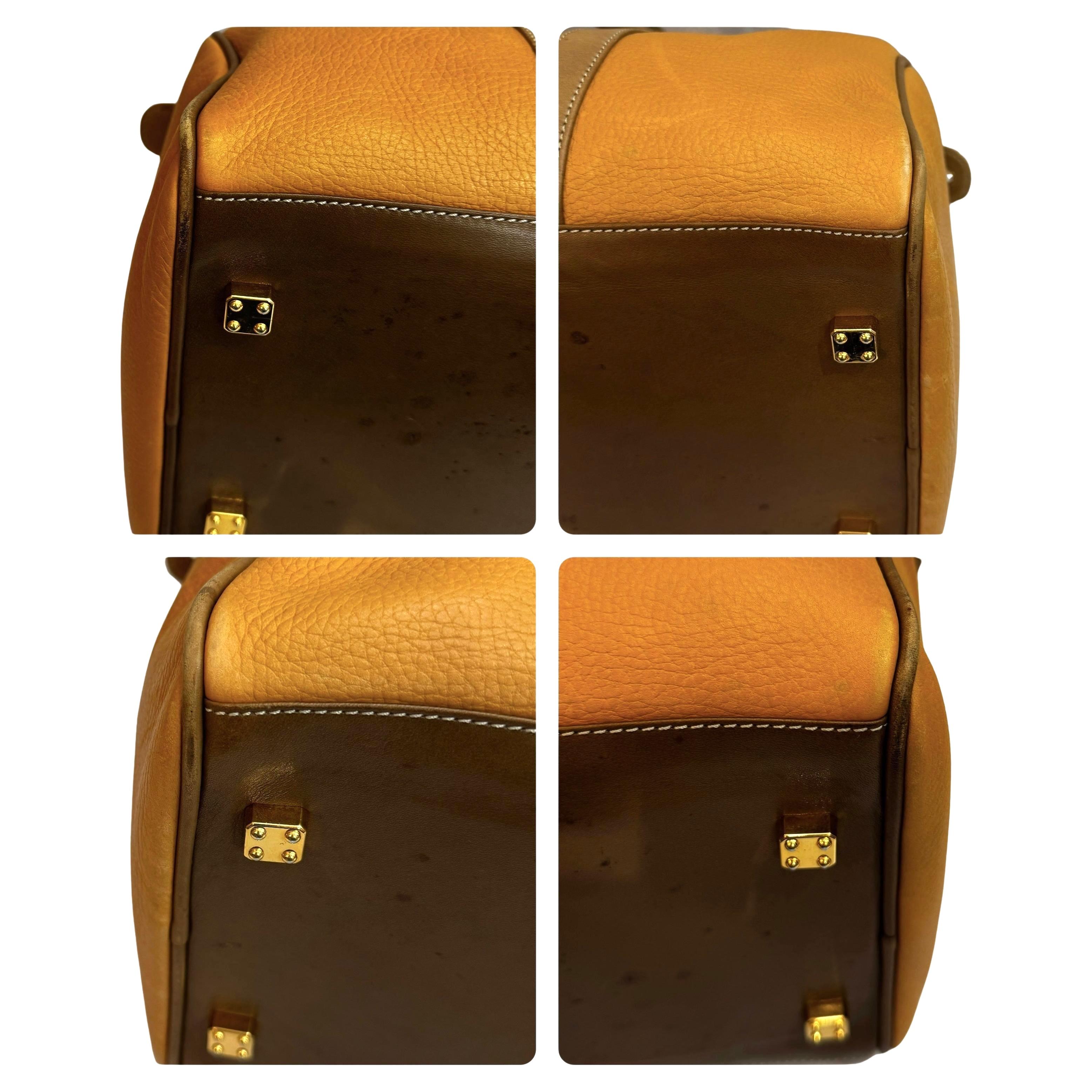 Vintage LOEWE Anagramm Leder Boston Tasche 35 Senf (Braun) im Angebot