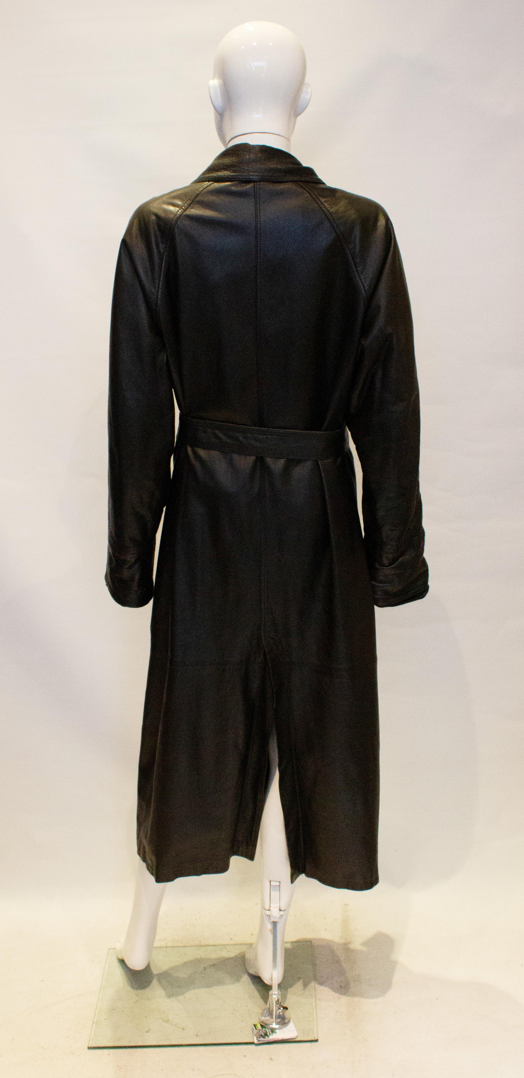 Vintage Loewe Black Leather Coat and Belt In Good Condition In London, GB