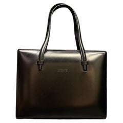 Vintage Loewe Fourre-tout en cuir noir brillant à armature bouffante